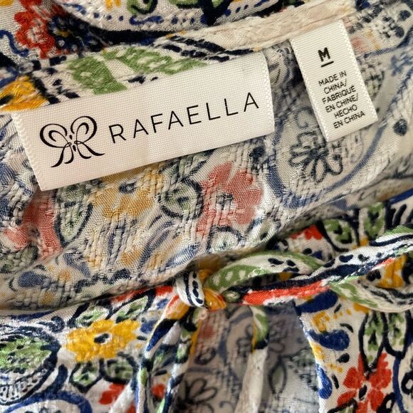 Rafaella colorful print blouse with double flutter sleeves,  keyhole tassel tie - Picture 8 of 8